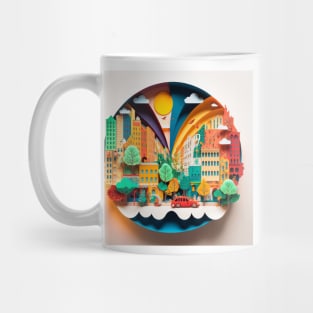 3D Effect Papercut Art - Cityscape Scene Mug